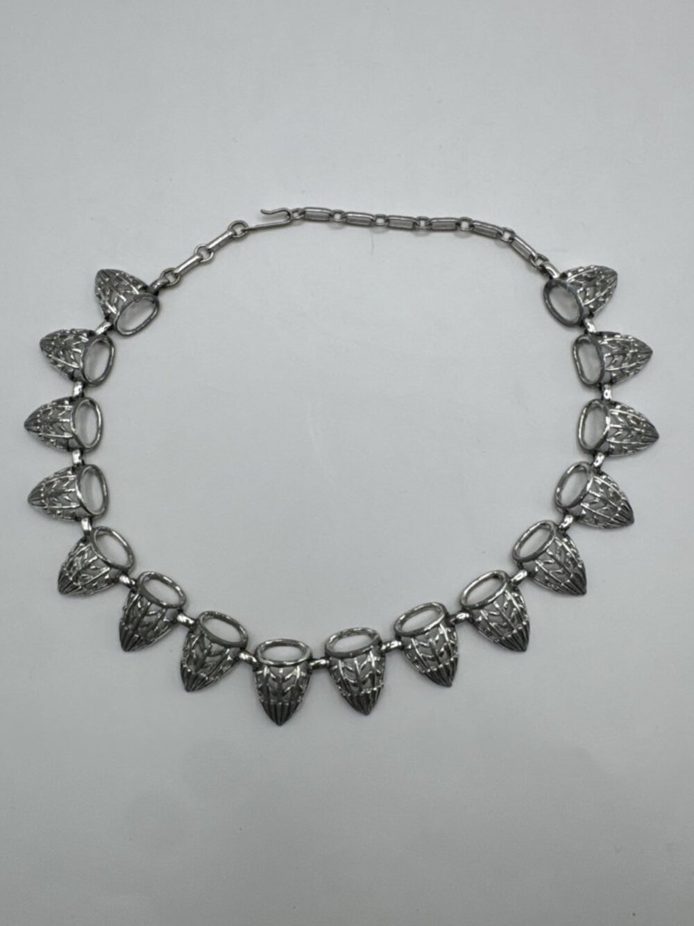 Vintage CORO Necklace Bib Chocker Signed Silver Tone 17” With Adjustable Hook
